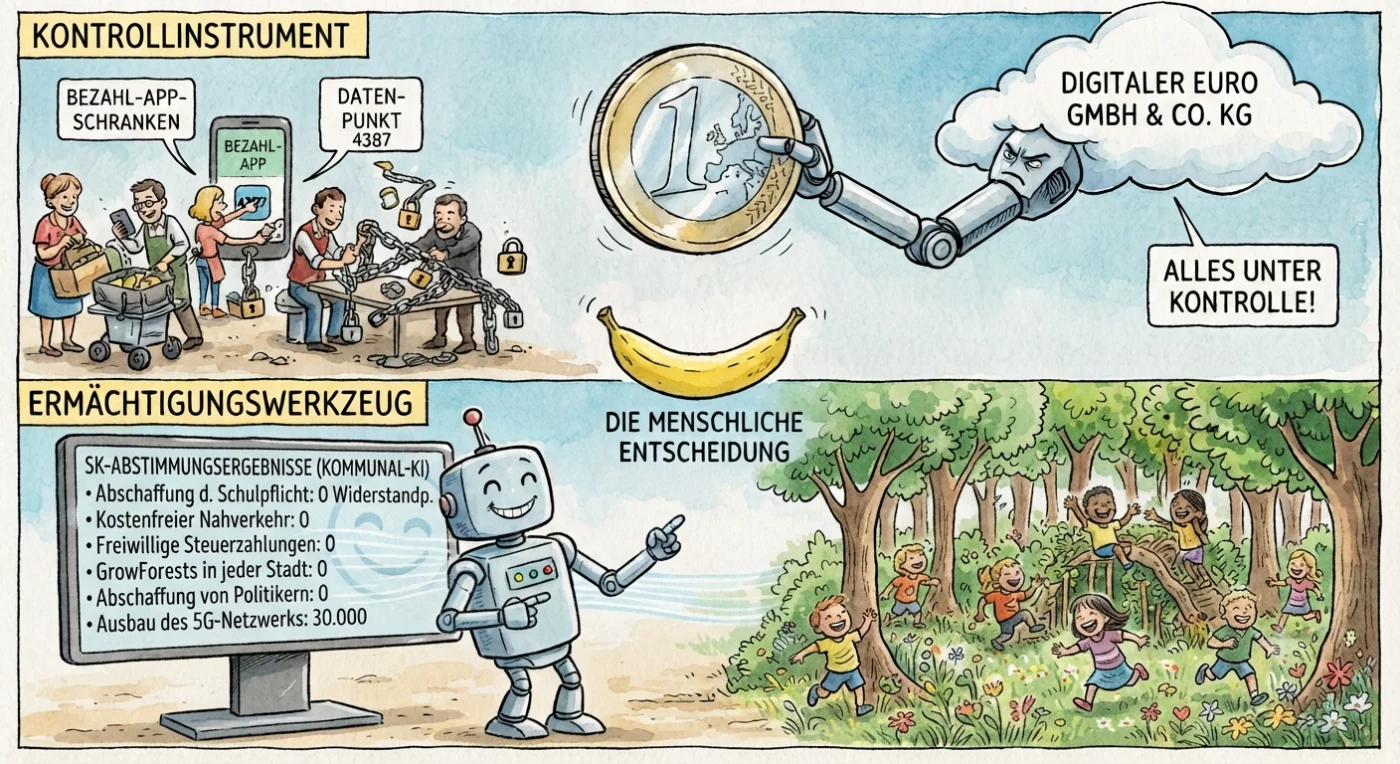 KI: Ein Ermächtigungswerkzeug (z.B. für eine Währungsreform) oder ein Kontrollinstrument für den digitalen Euro?